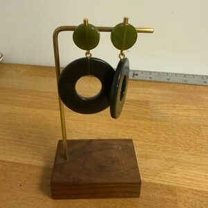 Green plastic large circle dangle earrings retro